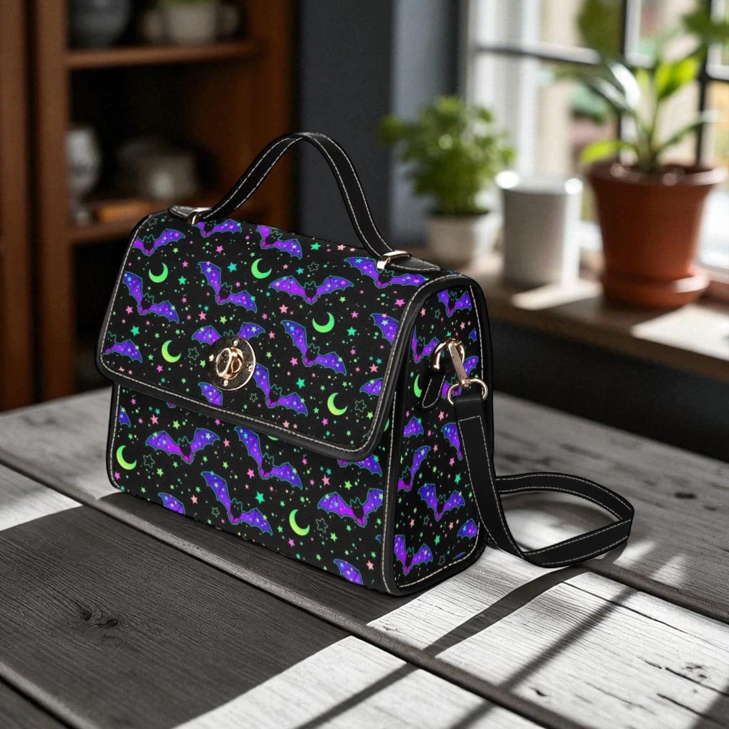 Neon Bat Crossbody Bag: Glow in the Dark Goth Handbag