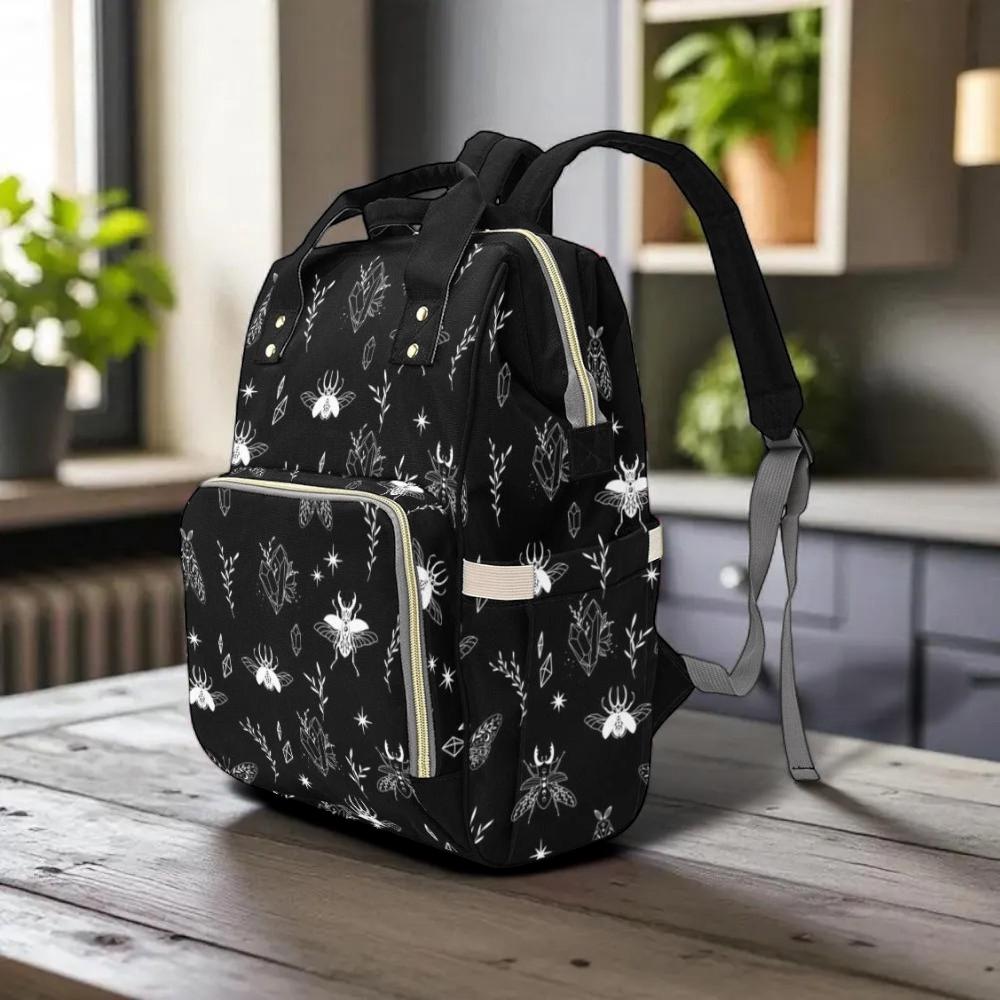 Occult Insect Witch Backpack with Bug and Gem Print, Gothic Nature Bookbag
