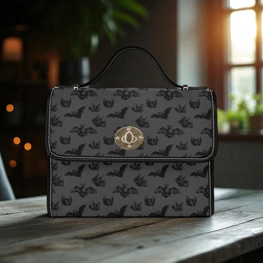 Bat Gothic Purse, Canvas Satchel bag, Vegan Hand Bag Goth Bag, Halloween Costume Adult Cosplay, Cute Black Witch women cross body purse