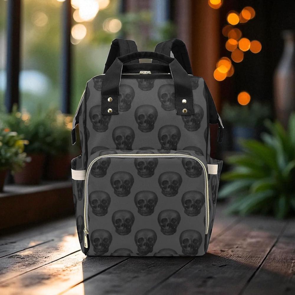 Skull print backpack, occult diaper bag, mystical dark academia satchel, witchy skull travel bag, enchanted skull pattern school backpack