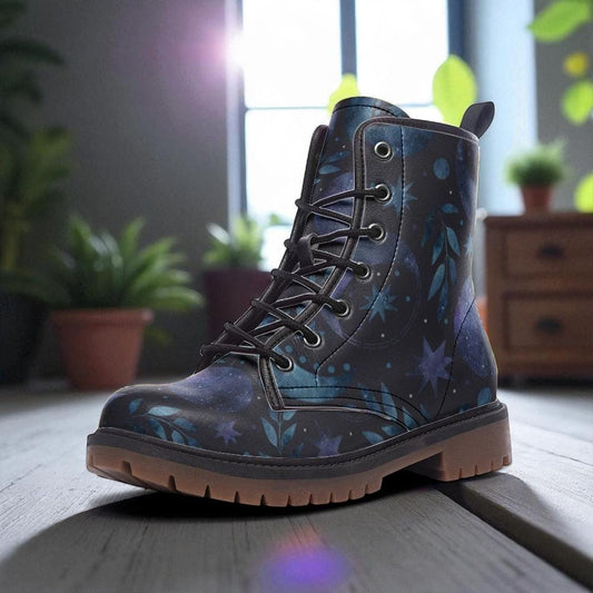 Moon Forest Vegan Leather Combat Boots, Witchy Festival Boots