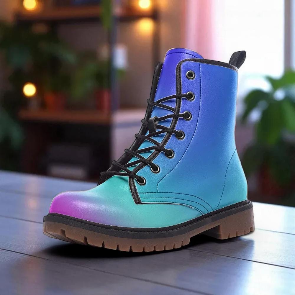 Pastel Goth Boots, Mermaid Ombre Lace Up Ankle Shoes, Kawaii Alt Fashion Footwear