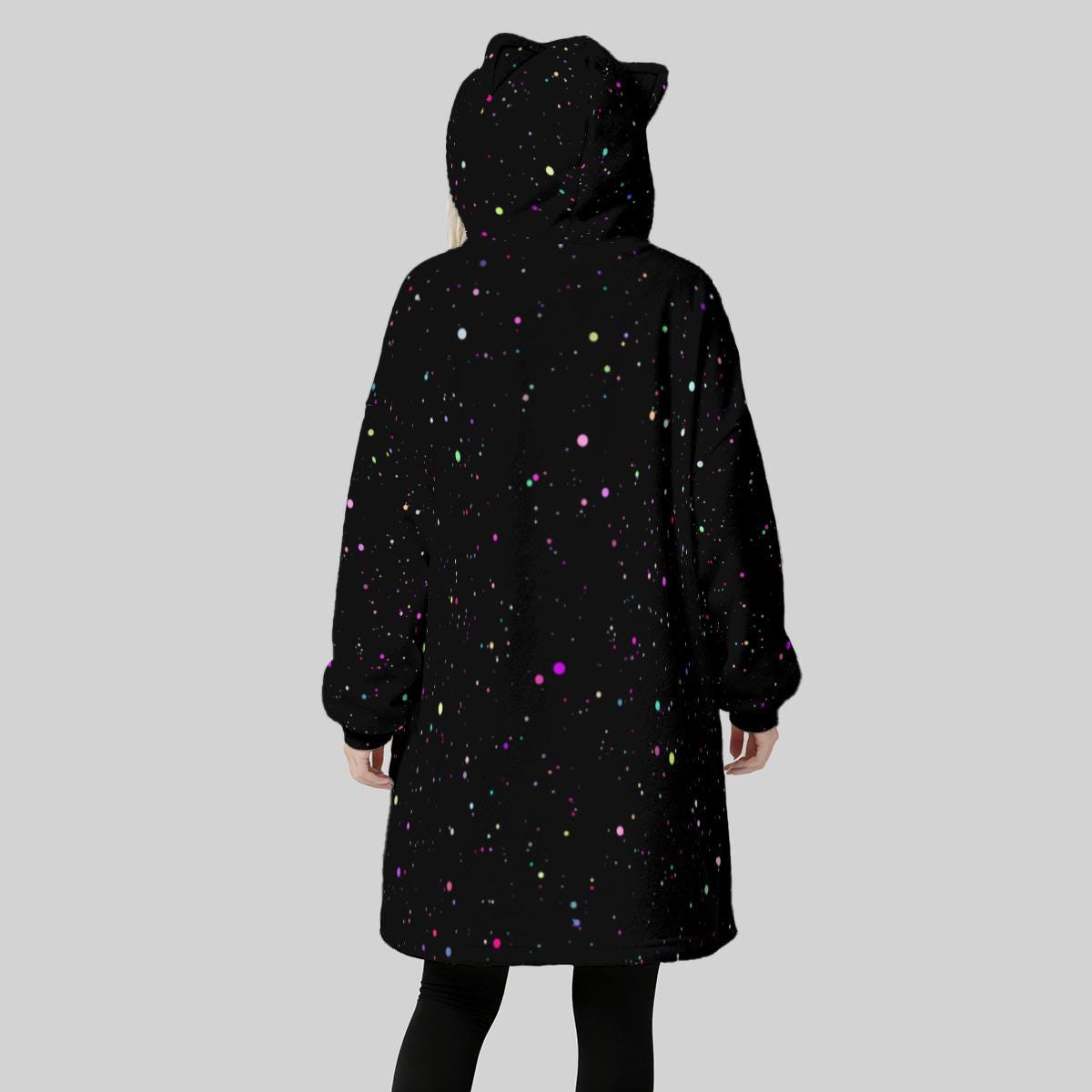 Celestial Star Speckle Fleece Hoodie Blanket, Cat Ear Hood