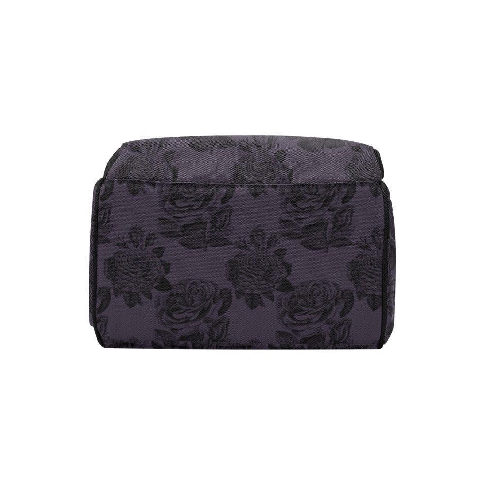 Black Rose Diaper Backpack, Dark Floral Baby Bag with Botanical Pattern