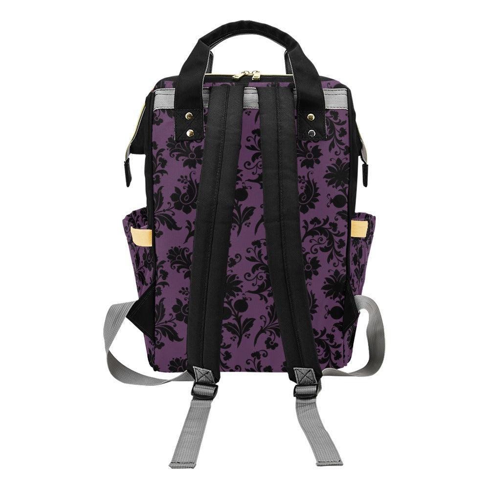 Purple Damask Backpack, Vintage Gothic Ornamental Pattern Bag
