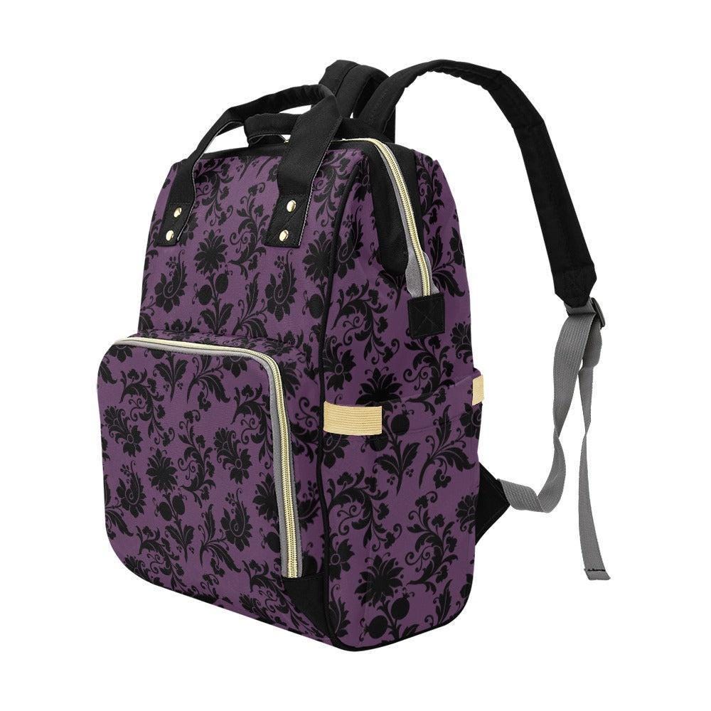 Purple Damask Backpack, Vintage Gothic Ornamental Pattern Bag