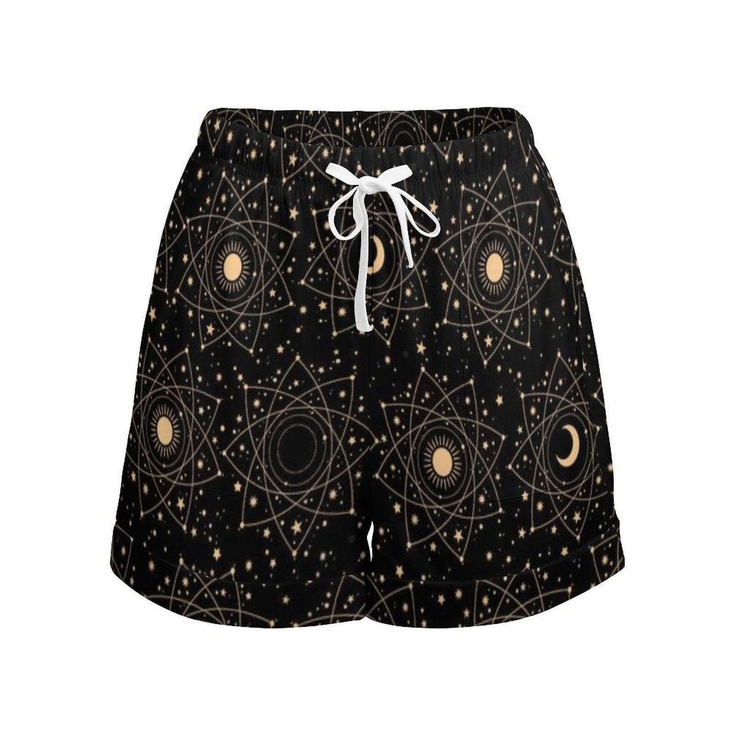Celestial Lounge Shorts, Moon Star Pajama Shorts, Boho Summer Drawstring Shorts