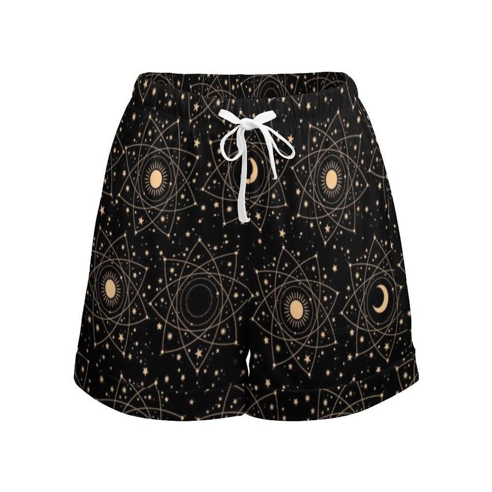 Celestial Lounge Shorts, Moon Star Pajama Shorts, Boho Summer Drawstring Shorts