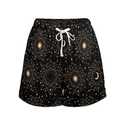Celestial Lounge Shorts, Moon Star Pajama Shorts, Boho Summer Drawstring Shorts