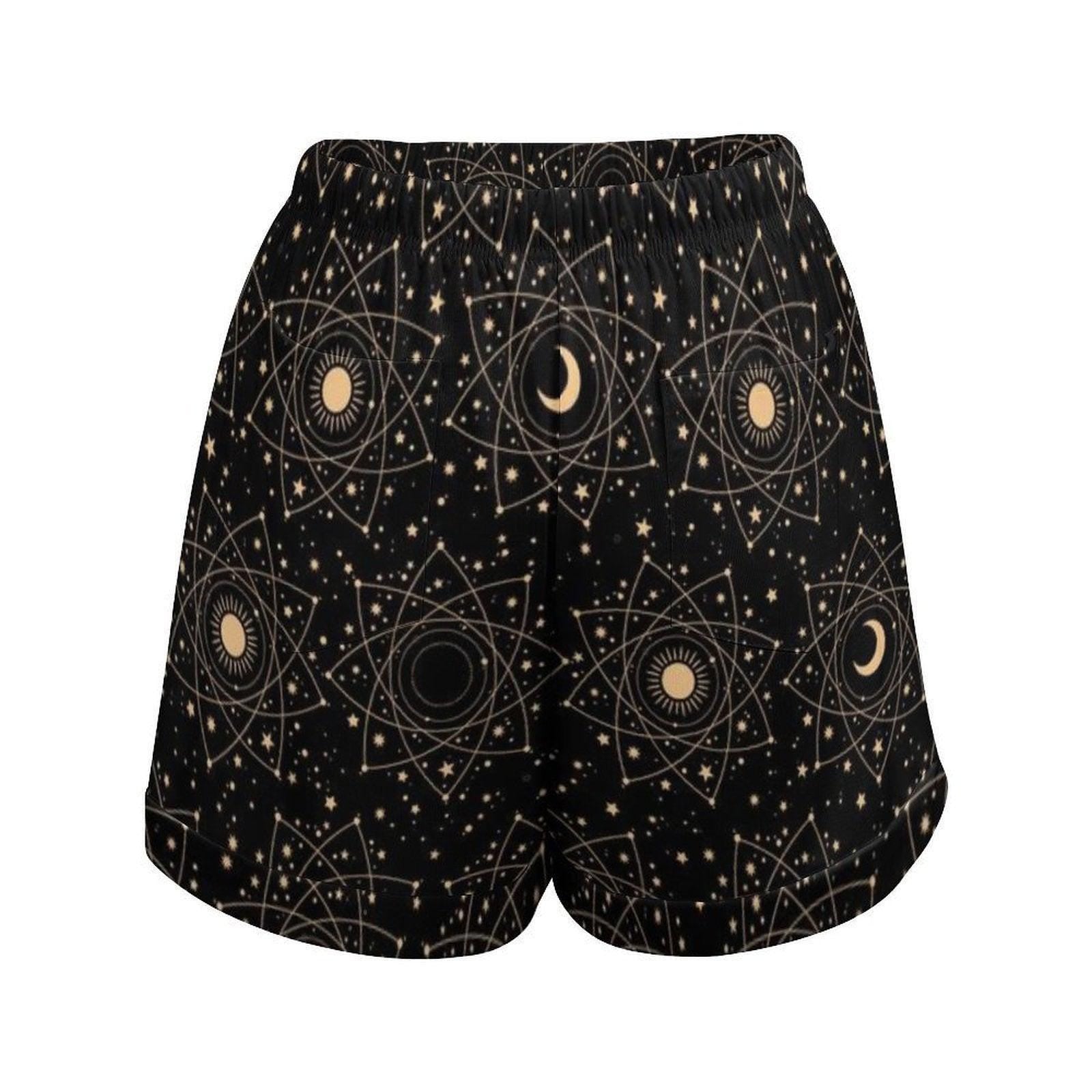 Celestial Lounge Shorts, Moon Star Pajama Shorts, Boho Summer Drawstring Shorts