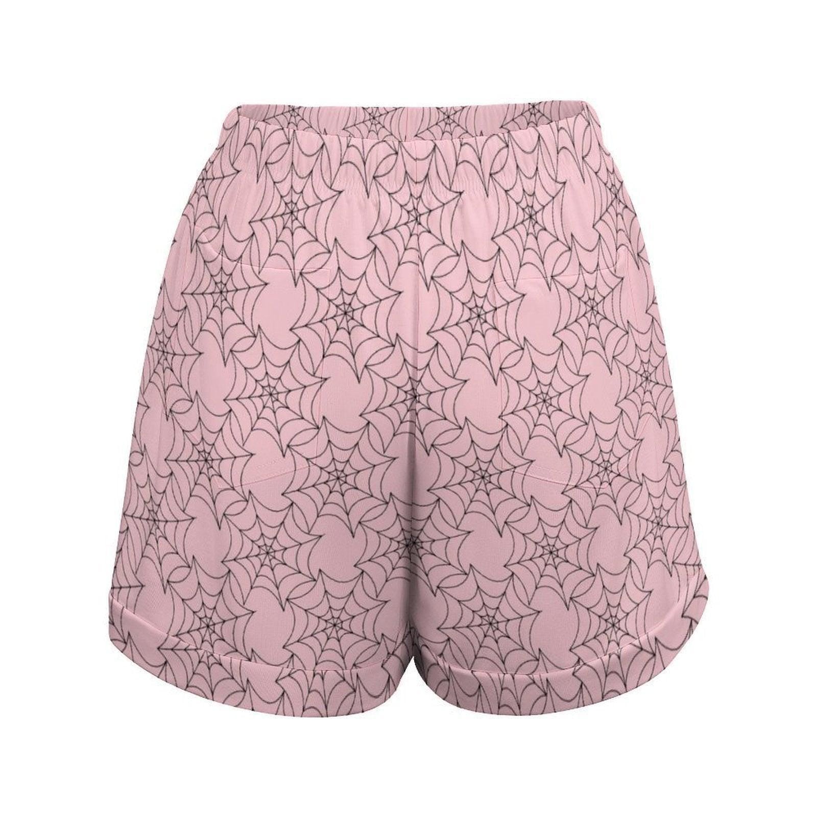 Pink Spiderweb Shorts, Pastel Goth Lounge Shorts, Cute Spooky Pajama Bottoms