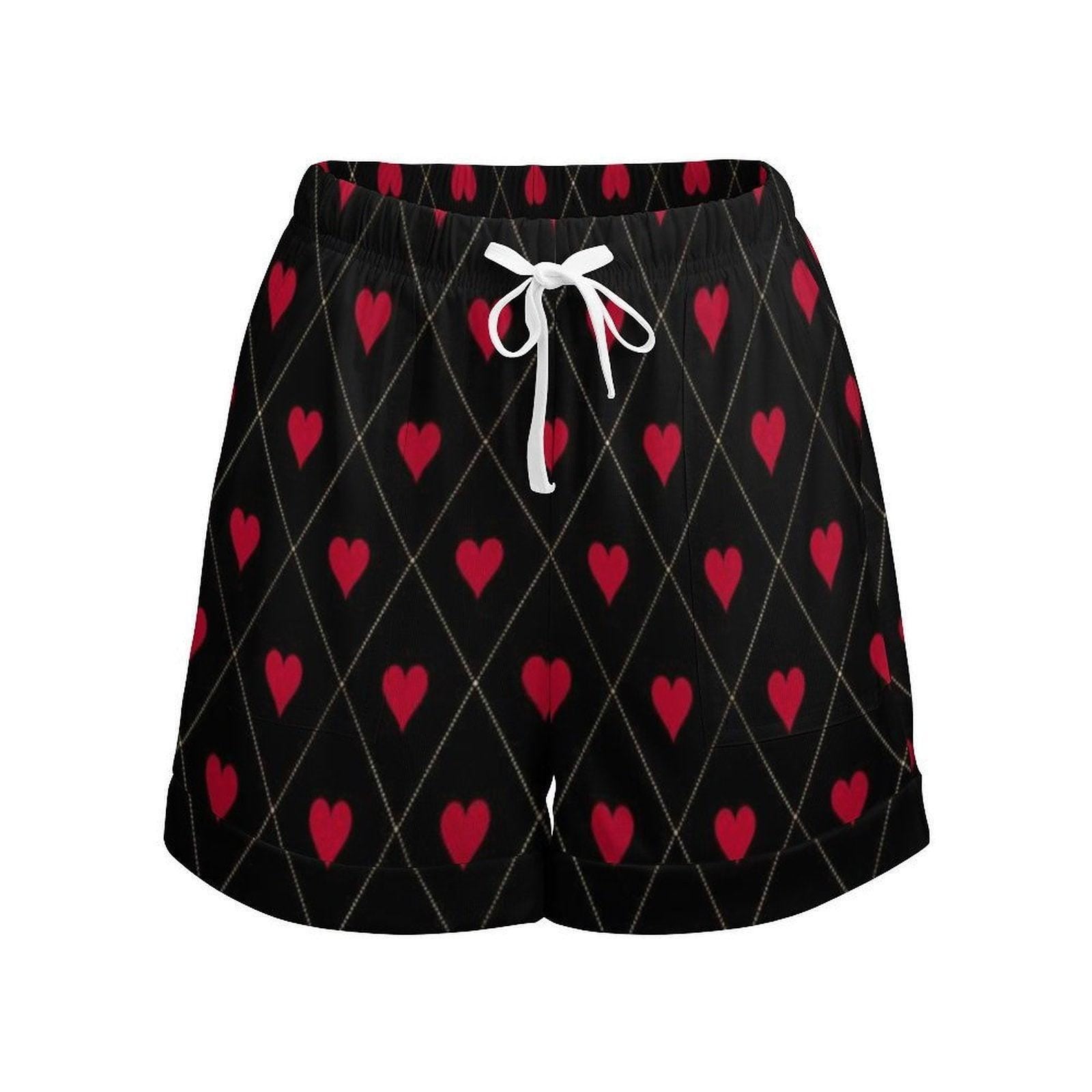 Heart Print Lounge Shorts, Valentine Pajama Shorts, Cute Summer Sleep Shorts for Women
