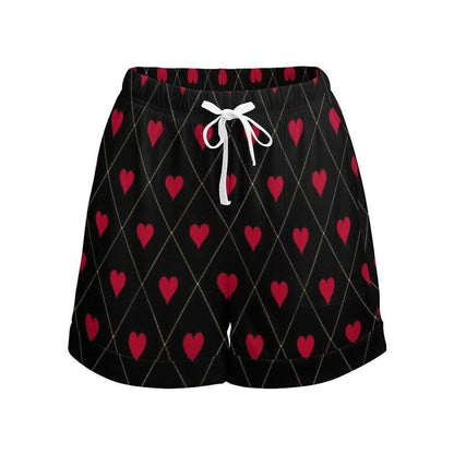 Heart Print Lounge Shorts, Valentine Pajama Shorts, Cute Summer Sleep Shorts for Women