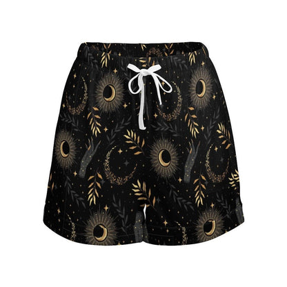 Celestial Lounge Shorts Sun Moon Drawstring Shorts Astrology Boho Summer Bottoms