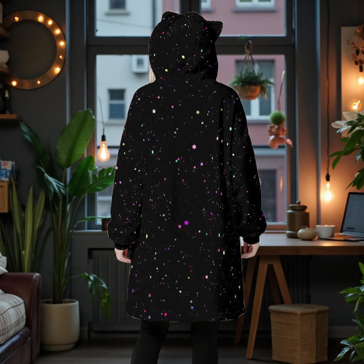 Celestial Star Speckle Fleece Hoodie Blanket, Cat Ear Hood