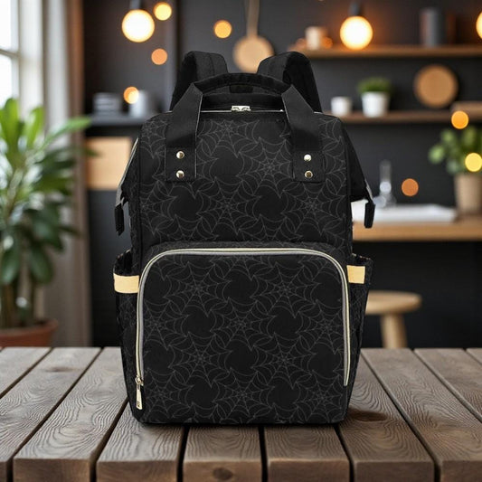 Spiderweb Pattern Diaper Backpack, Black Occult Baby Bag