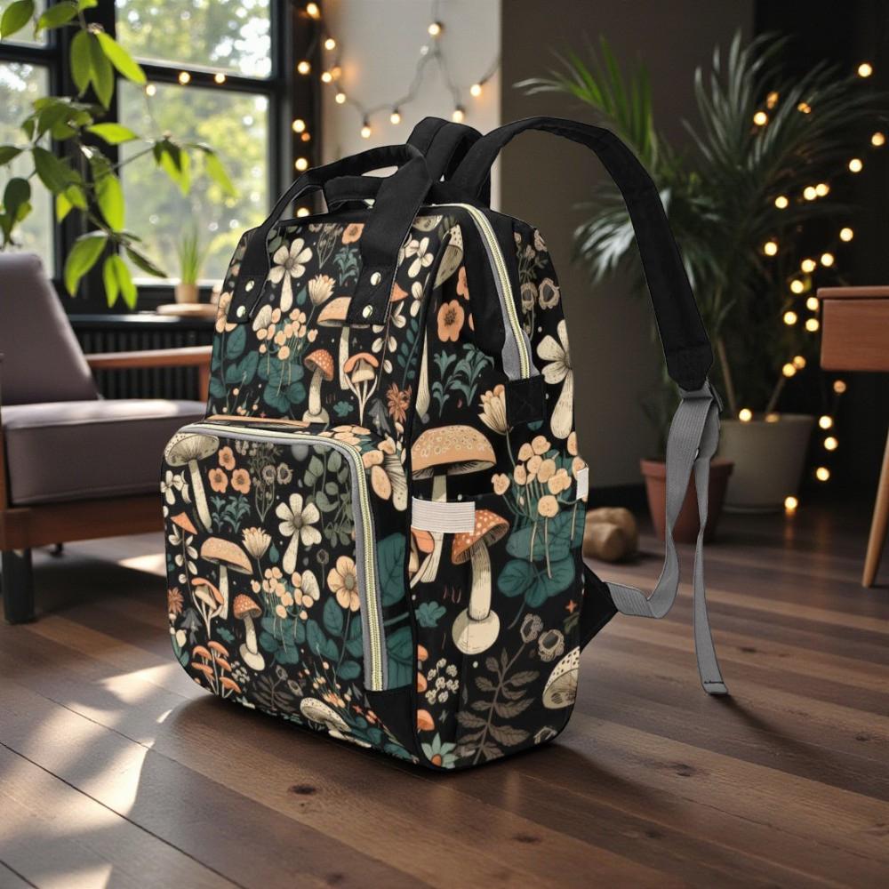 Vintage Mushroom Print Diaper Backpack, Woodland Baby Bag