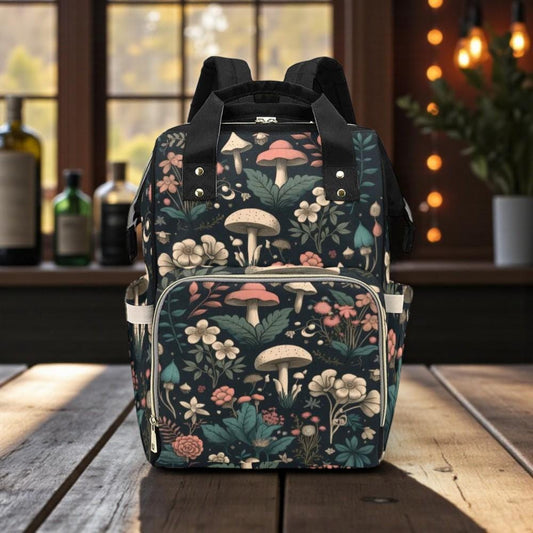 Vintage Mushroom Diaper Bag, Dark Nature Diaper Backpack, Dark Forestcore Baby Bag, Witchy Diaper Bag, Naturalist Baby Bag Goblincore Diaper