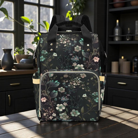 Dark Floral Backpack, Botanical Laptop Backpack, Nature Print Bag