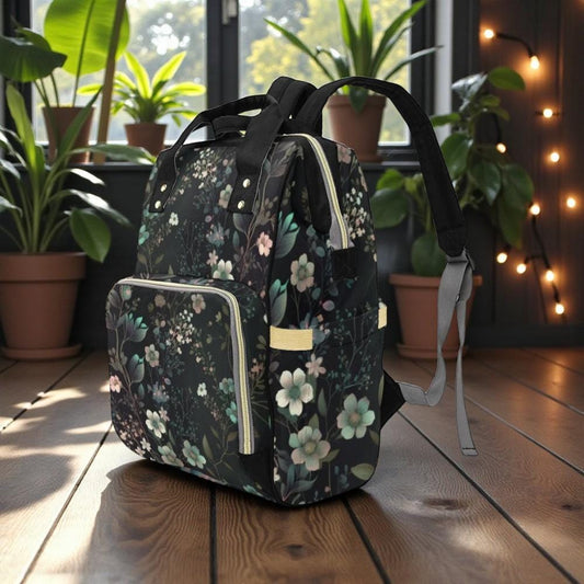 Dark Floral Backpack, Botanical Laptop Backpack, Nature Print Bag