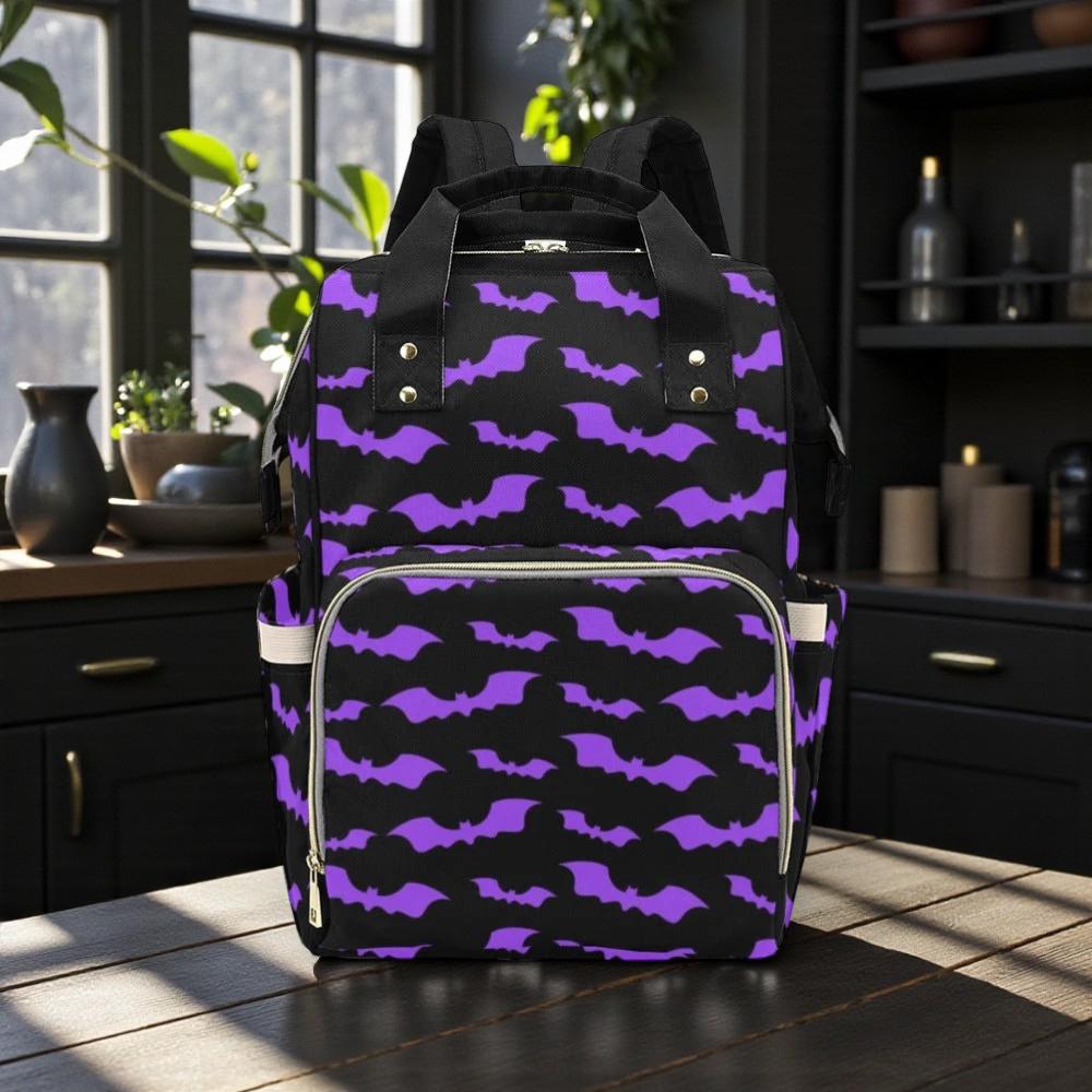 Bat Print Diaper Backpack, Pastel Goth Baby Bag