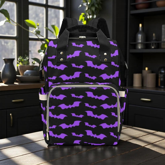 Bat Print Diaper Backpack, Pastel Goth Baby Bag