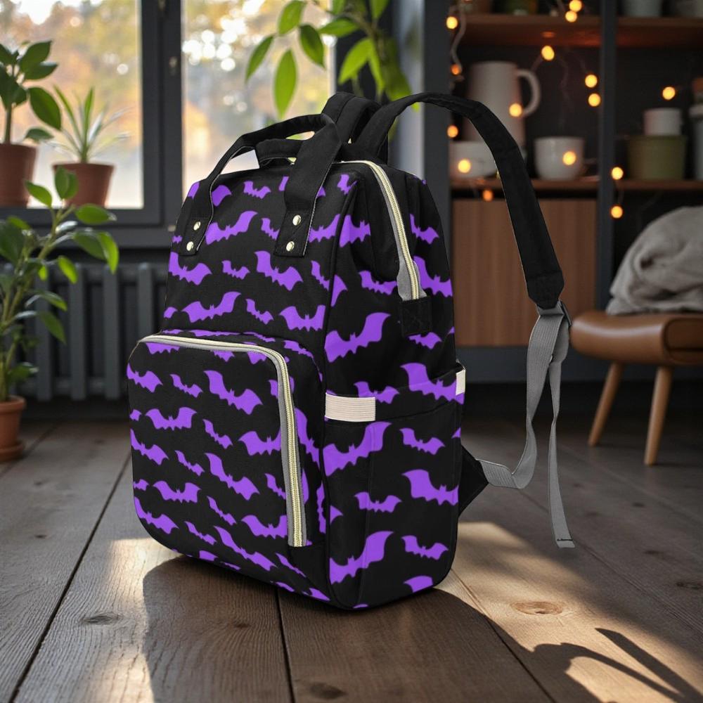 Bat Print Diaper Backpack, Pastel Goth Baby Bag