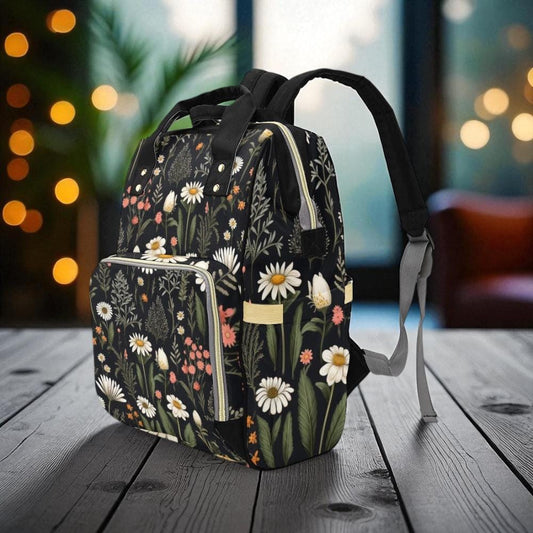 Floral Diaper Backpack, Cottagecore Daisy Print, Mom Garden Bag