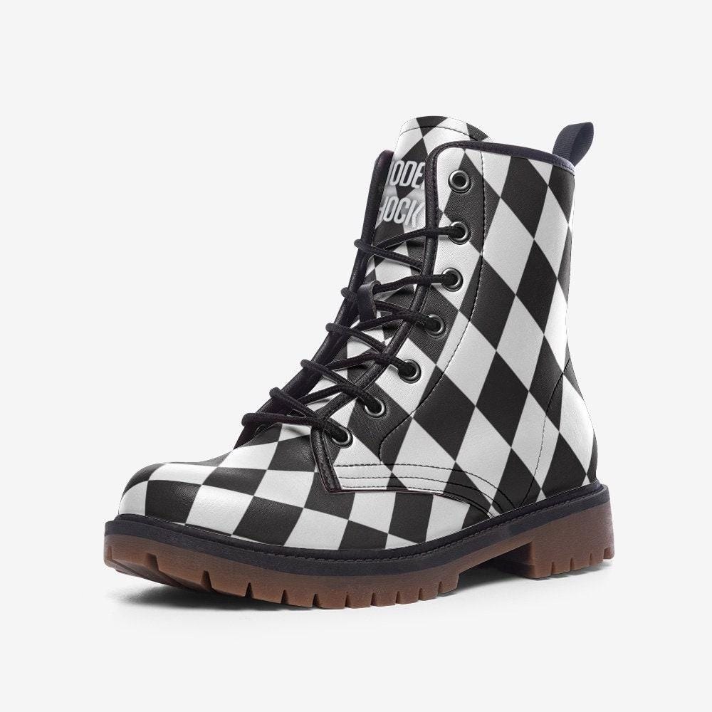 Checkered Vegan Leather Combat Boots