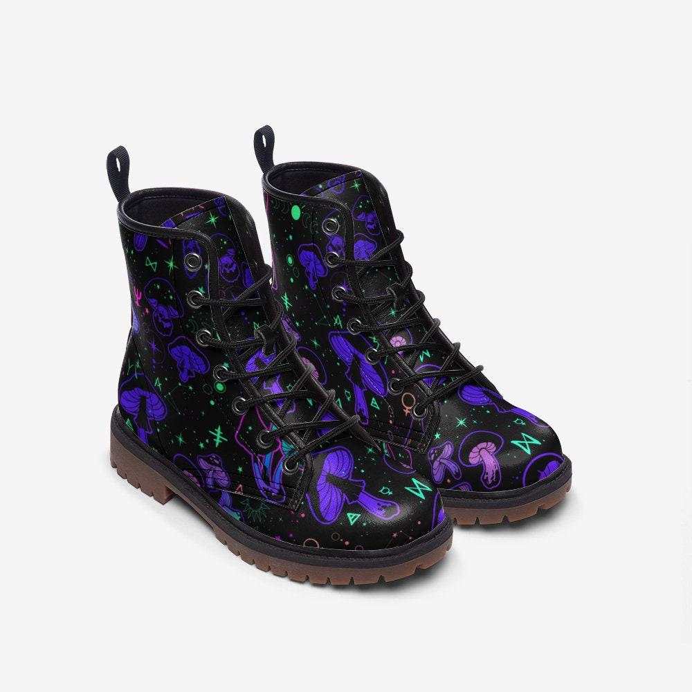 Cosmic Mushroom Combat Boots, Celestial Platform Shoes, Festival Footwear