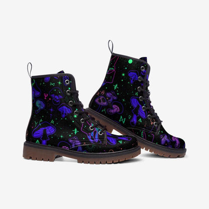 Cosmic Mushroom Combat Boots, Celestial Platform Shoes, Festival Footwear