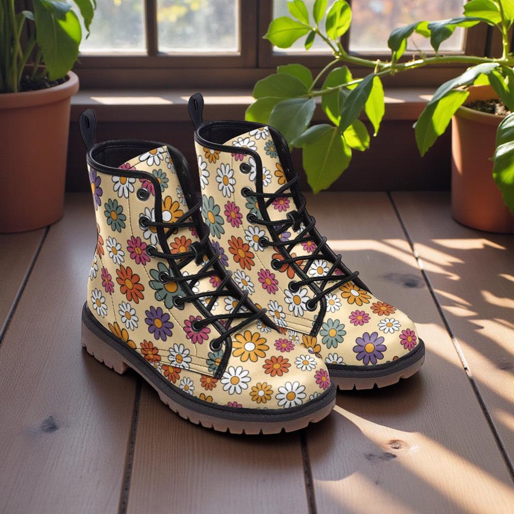 Retro Floral Combat Boots