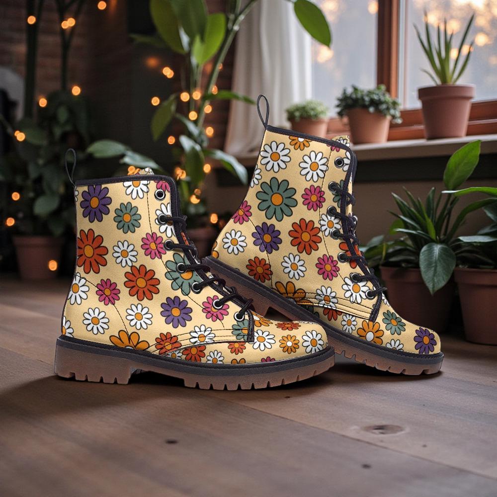 Retro Floral Combat Boots