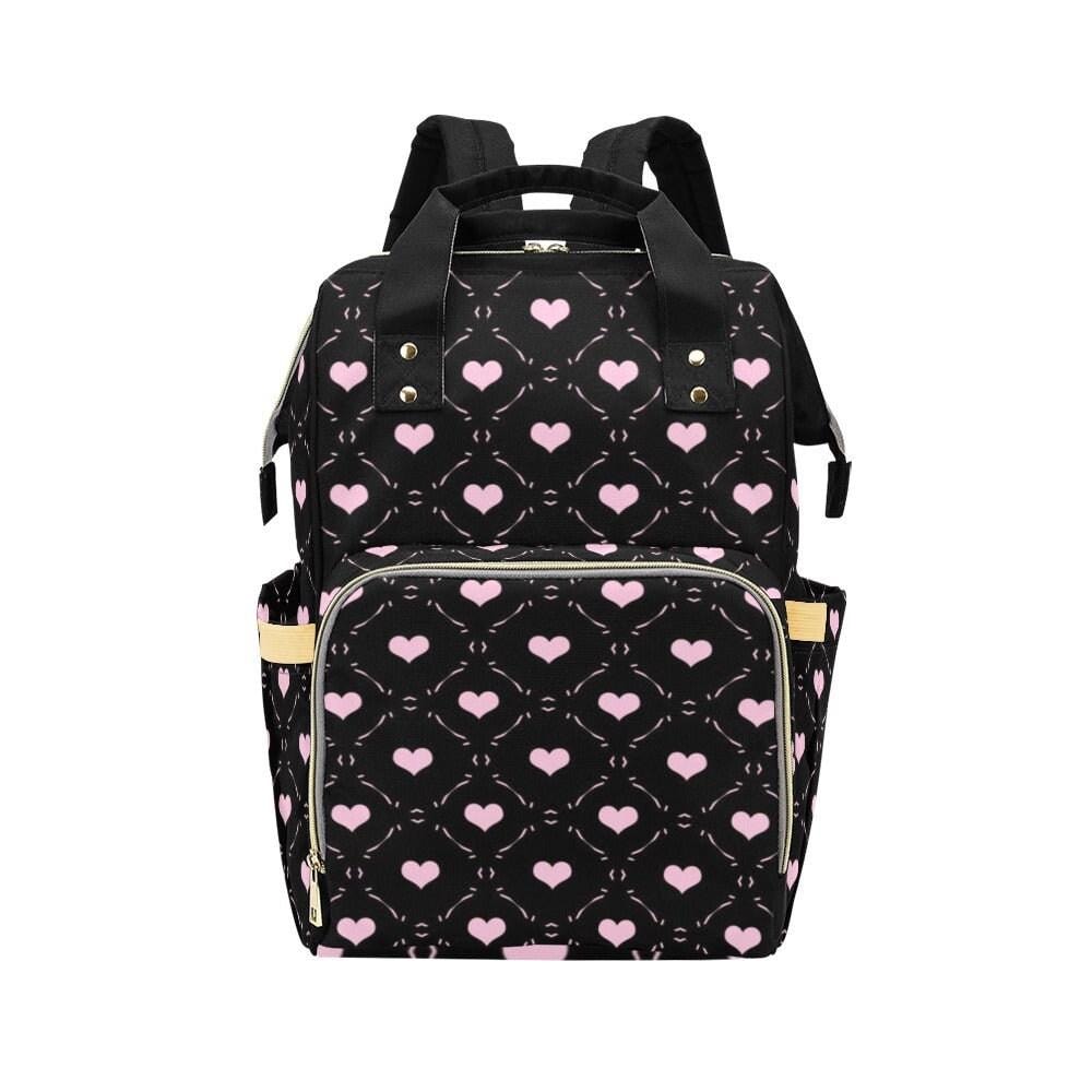 Pink Heart Diaper Backpack for Moms with Soft Gothic Love Print