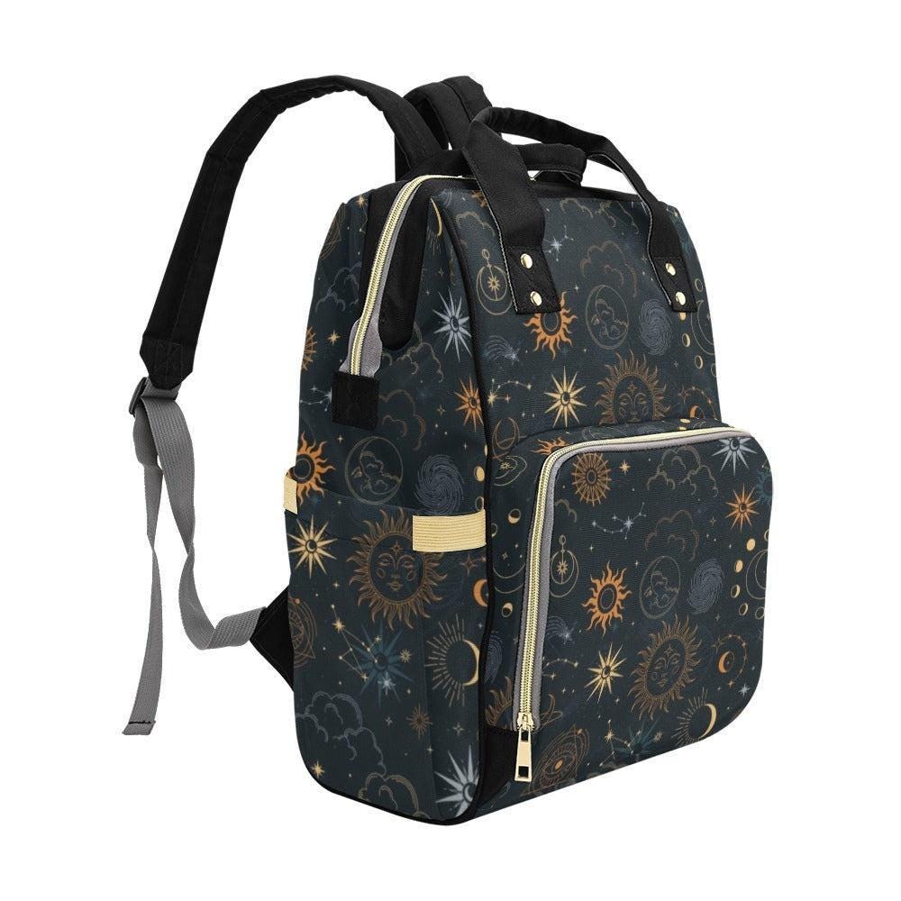 Celestial Sun and Moon Diaper Backpack, Astrology Pattern Baby Bag