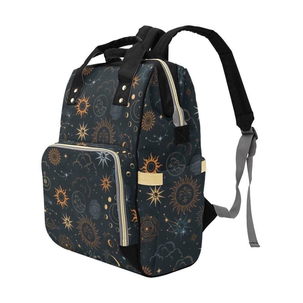 Celestial Sun and Moon Diaper Backpack, Astrology Pattern Baby Bag