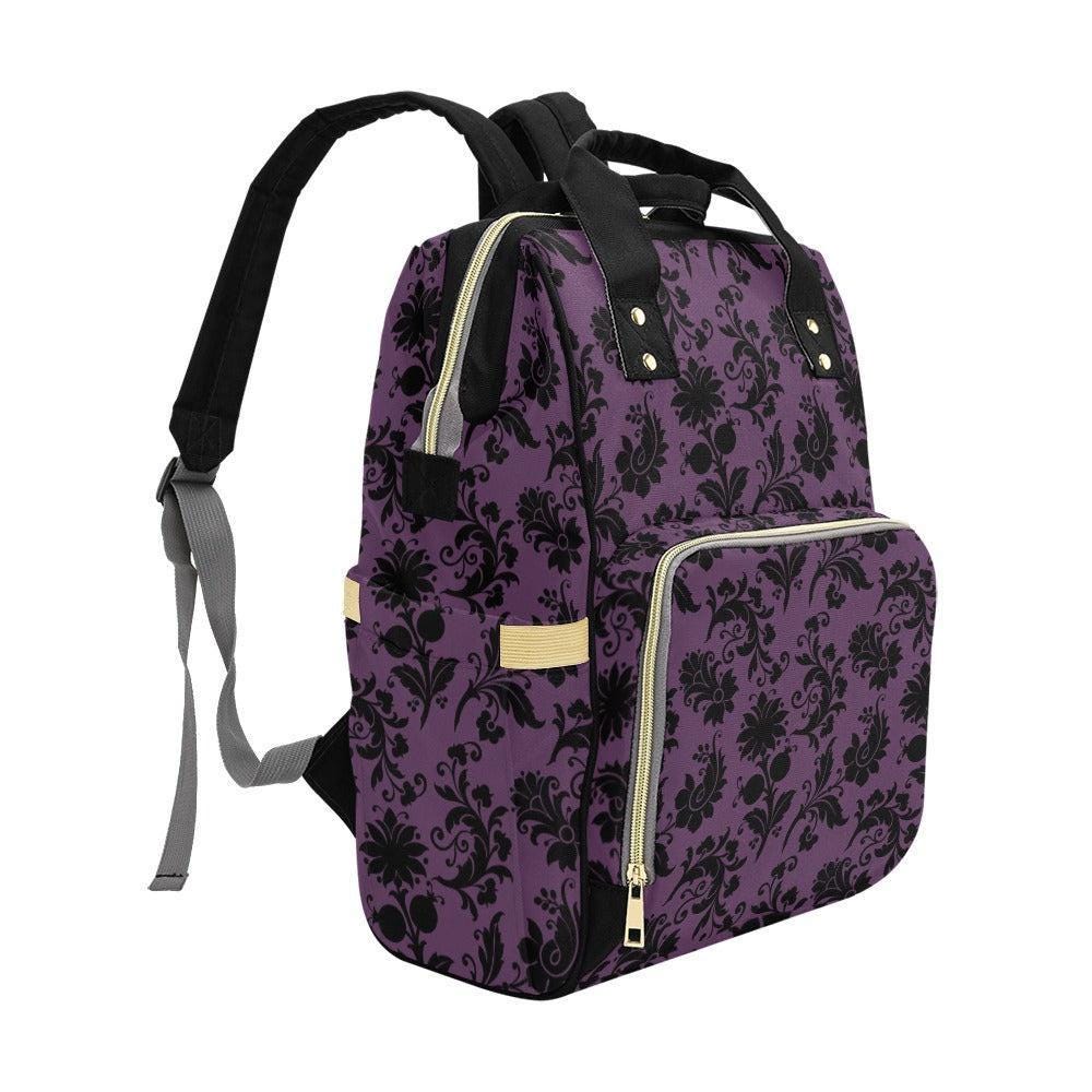 Purple Damask Backpack, Vintage Gothic Ornamental Pattern Bag