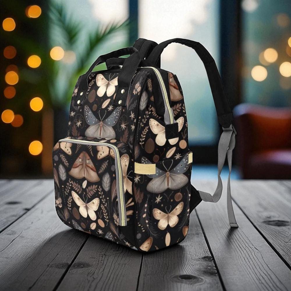 Moth Botanical Backpack, Nature Inspired Insect Pattern Bag