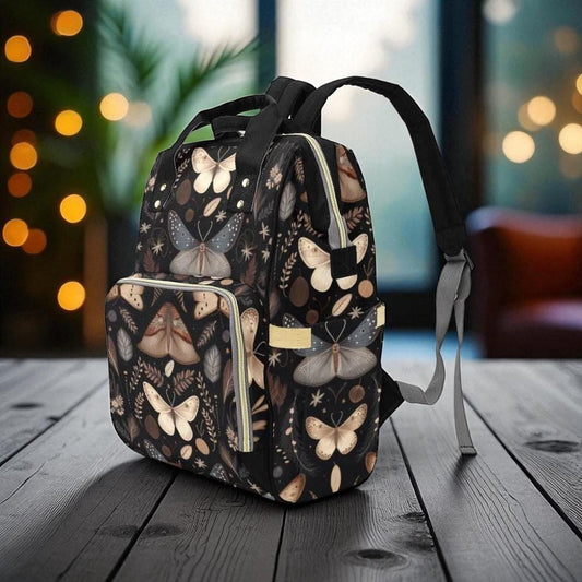 Moth Botanical Backpack, Nature Inspired Insect Pattern Bag