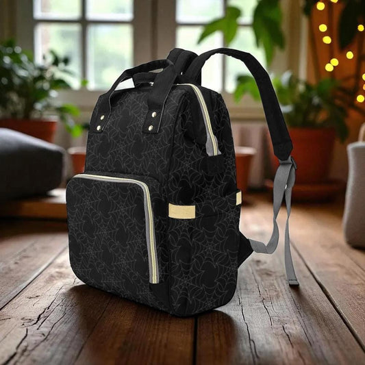 Spiderweb Pattern Diaper Backpack, Black Occult Baby Bag