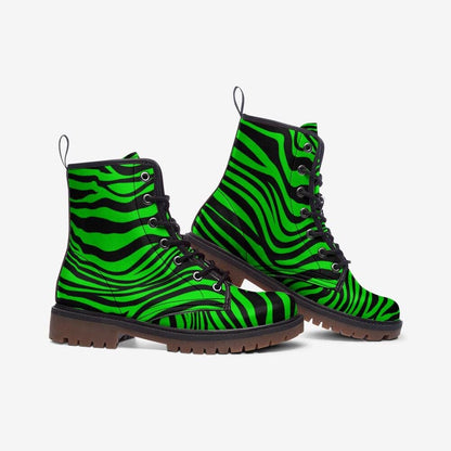 Neon Green Zebra Vegan Leather Boots – Edgy Festival Fashion