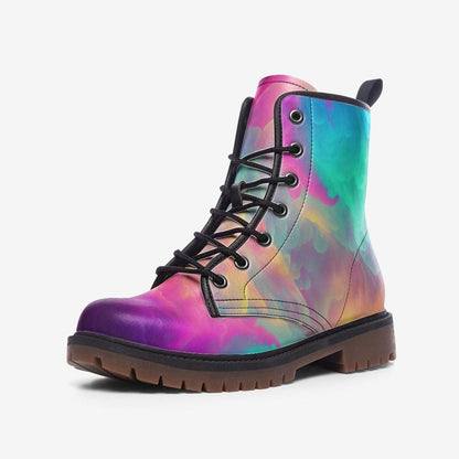 Pastel Rainbow Vegan Leather Combat Boots, Platform, Festival
