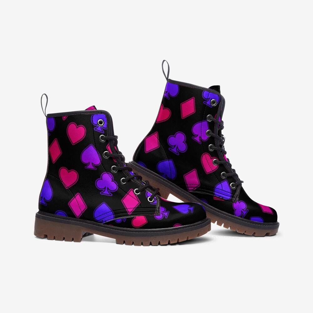 Neon Card Suit Combat Boots