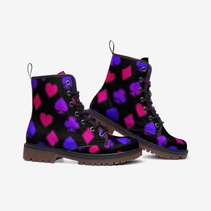 Neon Card Suit Print Combat Boots