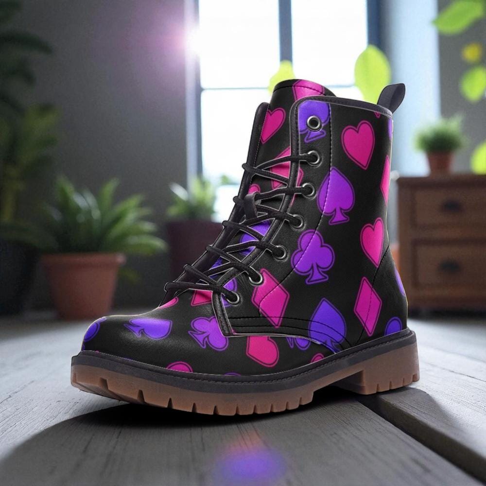 Neon Card Suit Combat Boots