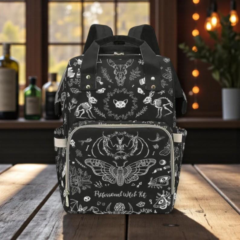 Goth Moth Diaper Bag Backpack, Celestial Witchy Baby Shower Gift. Insulated Travel Cooler for Boho Moms & New Parents. Perfect for Newborns!