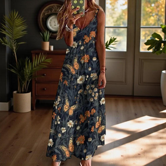 Butterfly Floral Maxi Dress, Cottagecore Nature Dress, Boho Sundress