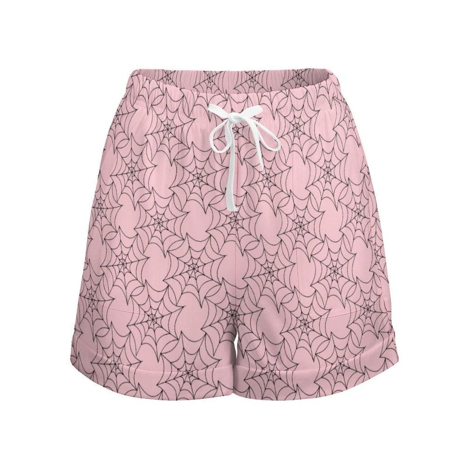Pink Spiderweb Shorts, Pastel Goth Lounge Shorts, Cute Spooky Pajama Bottoms