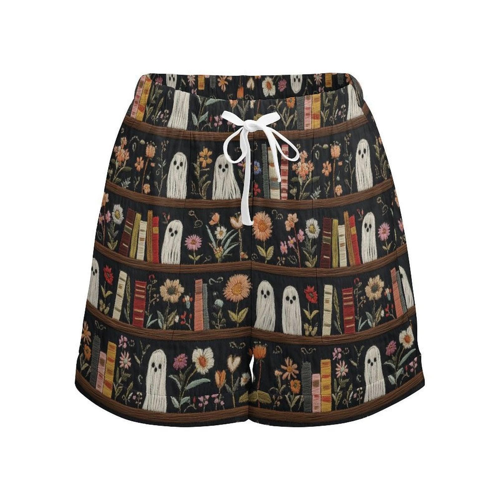 Spooky Ghost Library Print High Rise Relaxed Fit Summer Short