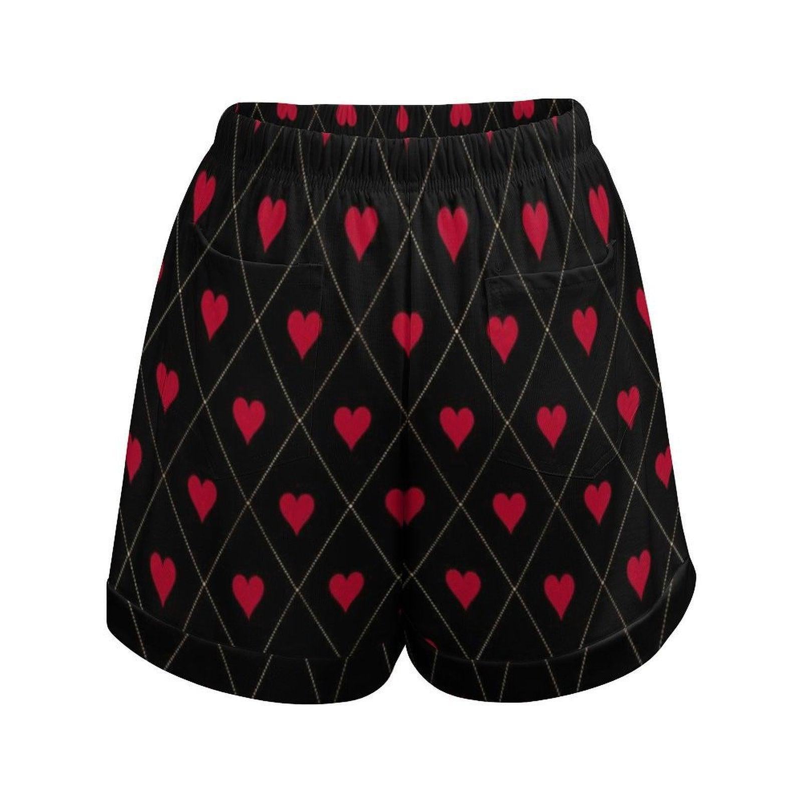 Heart Print Lounge Shorts, Valentine Pajama Shorts, Cute Summer Sleep Shorts for Women